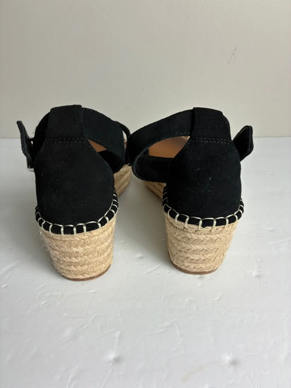 Women’s Black Espadrille Platform Sandals Ankle Strap Beach Vacation Cruise Sz 7